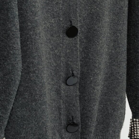 Alexander Wang Charcoal Wool-Blend Crystal-Cuff Cardigan - Picture 7 of 9